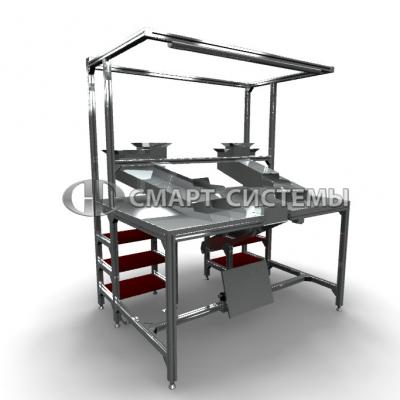 assembly table with trays for components